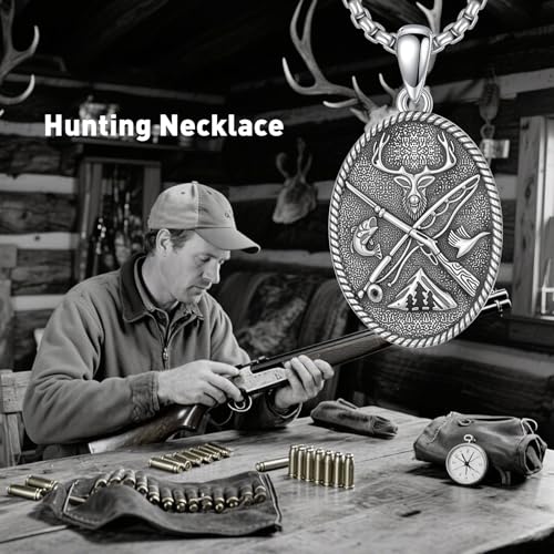 Hunting Fishing Necklace 925 Sterling Silver Fish Hook Pendant Deer Bass Fish Wild Duck Hunting Jewelry Gifts for Men Father Husband Son2