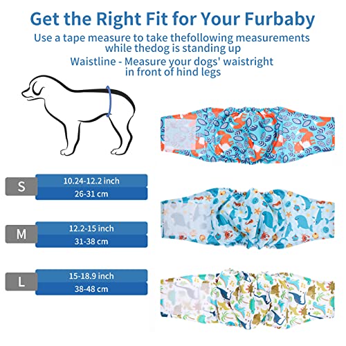 Lyneun 3 Stück Hundewindeln für Rüden, Wiederverwendbare Hundewindeln, Auslaufsichere Inkontinenzhose für Hunde Rüden, Verstellbare Bauchband Hund für erregbares, Urinieren, Markierungen (S)