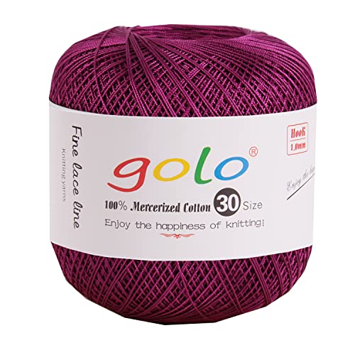 golo Crochet Thread Size 30 Yarn for Hand Knitting Lace Yarn Crochet Yarn for Crocheting, 191 Purple Red