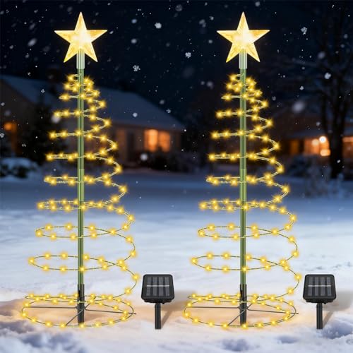 Pengrity 2 Stück Solar Weihnachtsbaum Außen, Weihnachtsdeko Aussen...