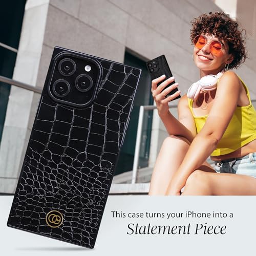 Image of COCOMII Rectangle for iPhone 14 Pro Max Case, Black Crocodile Leather
