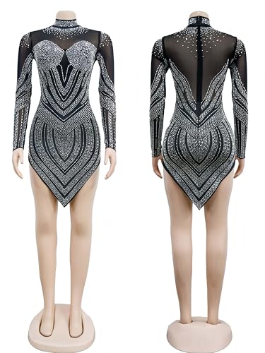 Image of Figdaw Sparkling Rhinestone Bodycon Dress for Women Special Occasions,Night Out