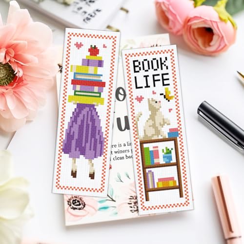 Image of ACRNIGHEET 6PCS Cross Stitch Bookmark Kit for Beginner Bookshelves Stamped Cross Stitch Kits for Adults DIY Embroidery Bookmark Kits Crossstitch Kits Adult with Instructions Hand Craft Gift 11CT