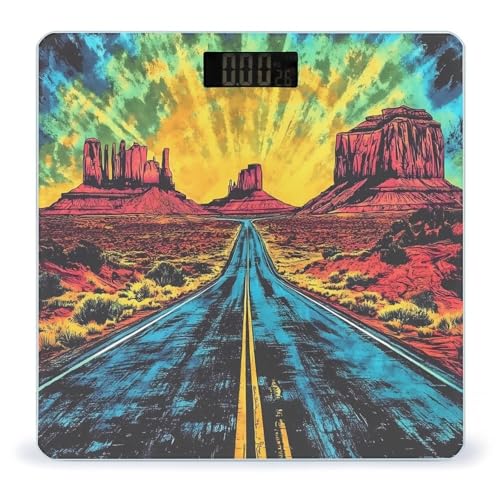 Retro Tie Dye Road Desert Scale for Body Weight Smart Accurate Digital Bathroom Scale with Easy Read LCD