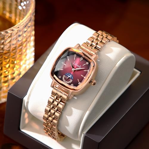 Image of LONGBO Labaoli Women Stainless Steel Watches Analog Rose Gold Band and Square Dial Women's Watch for Girls &Miss & Ladies Diamond Studded with Stylish Watches Waterproof | Gift for Wife | Gift for Sister