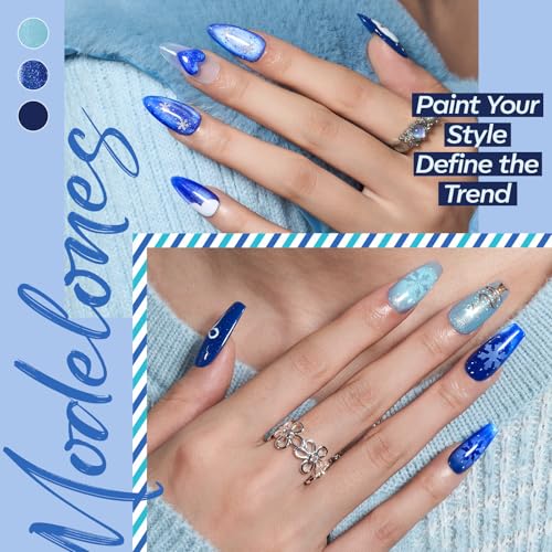 Image of modelones Cat Eye Gel Nail Polish Set Glitter 6Colors Blue
