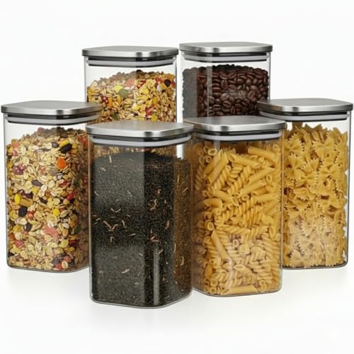 Image of ginoya brothers Airtight Borosilicate Glass Square Jar With Wooden Or Steel Lid Multi-Size, Container for Spices, Coffee, Grains, Snacks & Kitchen Organization (6, STEEL LID, 790 ML)
