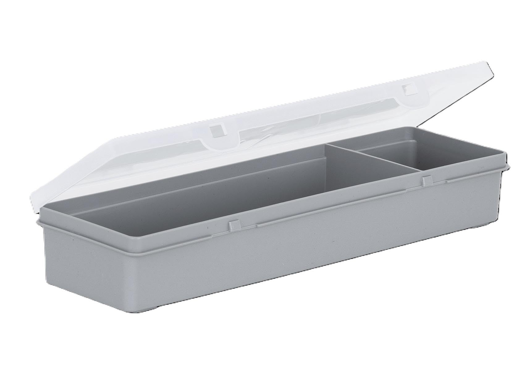 Wham 12 Stück 4.02 (23975) Sortierkasten mit 2 Fächern, 29x9,5x4,5cm– Hellgrau/Transparent