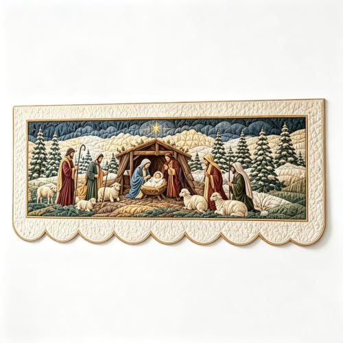 Nativity Scene Print Quilted Christmas Mantel Scarf, Fireplace Mantel Decor - image 6