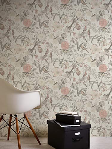 Papier peint fleuri intissé facile à poser A.S. Création gris rose