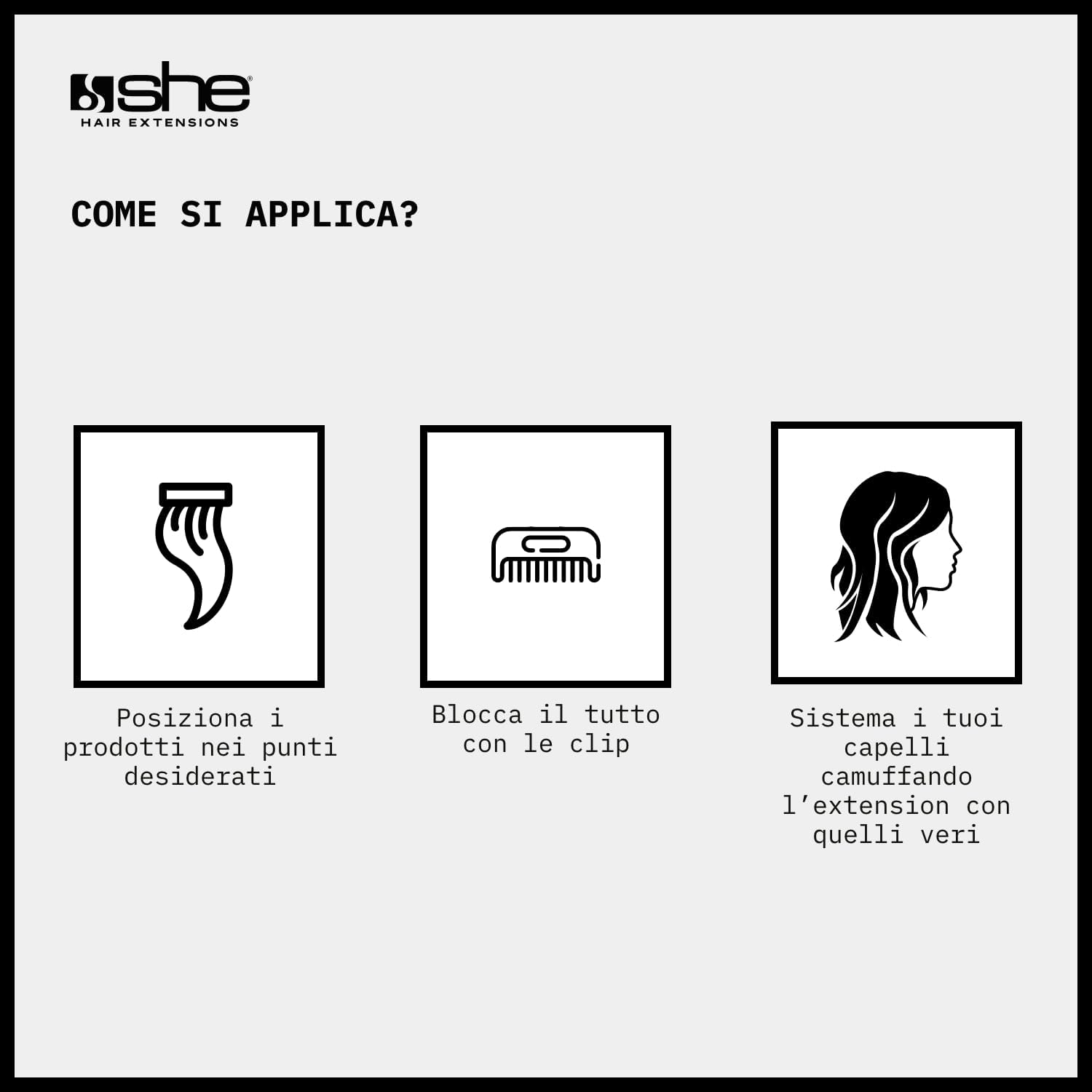 She Easy20 Extension 100% Made in Italy, Applicazione Veloce e Facile a Clip - Set da 3 Pezzi Capelli Veri Lisci - Castano Scuro