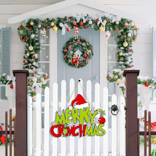 Amuhua Christmas Decorations Hanging Sign - Merry Christmas Wooden Door Sign Tree Ornaments For Holiday Xmas Door Wall Tree Decorations Indoor Outdoor thumb #1