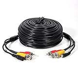 Masione 50ft Feet Audio Video Power CCTV Security Camera Cable with Bonus BNC RCA Adapters 1JC