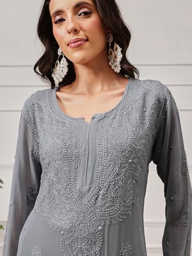 Image of Ada Hand Embroidered Lucknowi Chikankari Viscose Georgette Kurta Kurti for Women A411185