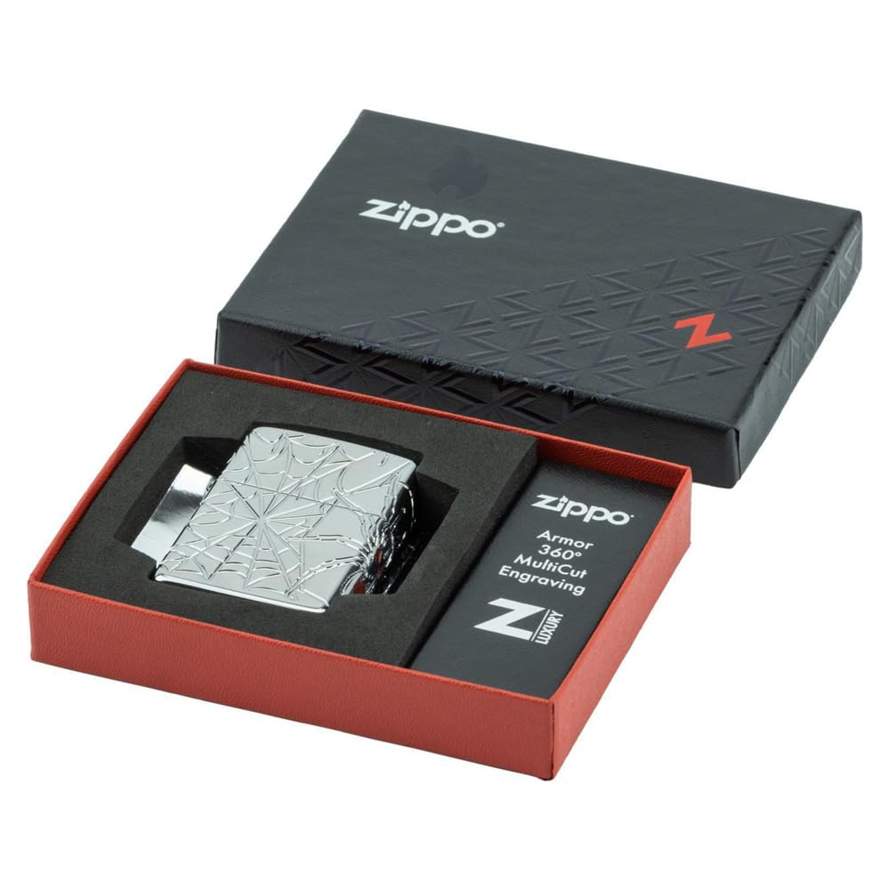 ZIPPO Spider Deep Carved Armor Case Chrome Ha limitato a 1.000 pezzi, inciso su 8 lati con inserto laterale epossidico, in confezione speciale