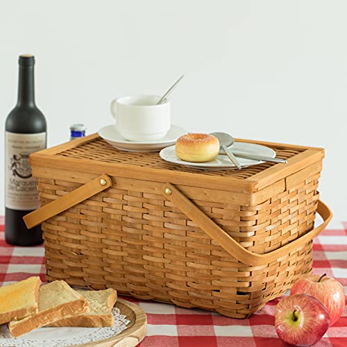 Woodchip Picnic Storage Basket with Cover and Movable Handles, Large by Vintiquewise - Image 6