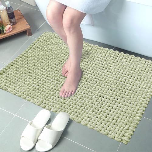 Image of SANMARINO Non Slip Chenille Bath Mat, Extra Soft Bathroom Mat, Super Absorbent Fluffy Bath Mats for Bathroom, Machine-Washable Quick Dry Bath Rug Foot Mat, 16 inchx24 inch, Green