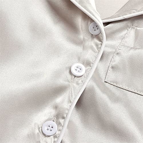 Girls Boys S𝗶𝗹k Pa𝗷amas Set Stain Long Sleeved Tops Pants P𝗝s Set for Toddler Kids Pocket Soft Slee𝗽wear N𝐢ghtwear3