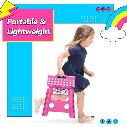 Image of Delxo Folding Step Stool, 13 inch Non-Slip Foldable Stools for Kids & Adults Up to 300 LBS, Step Stool with Handle, Lightweight for Kitchen, Bathroom, Bedroom, Garden, Rose Pink, 1PC