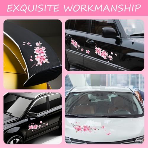 Image of WY Lighting Level Cherry Blossom Car Sticker, 2 Pcs Vinyl Car Decals for Women, Scratch Cover Pink Flower Bumper Stickers, Car Decoration, Waterproof Decal for Automotive, Laptop, Home Decor