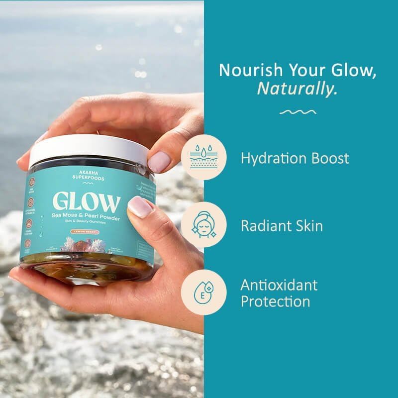 Miniatura 4 de Gomitas de brillo de musgo marino Akasha Superfoods, vitaminas para el cabello, la piel y las uñas con musgo marino, polvo de perla, vitamina E,