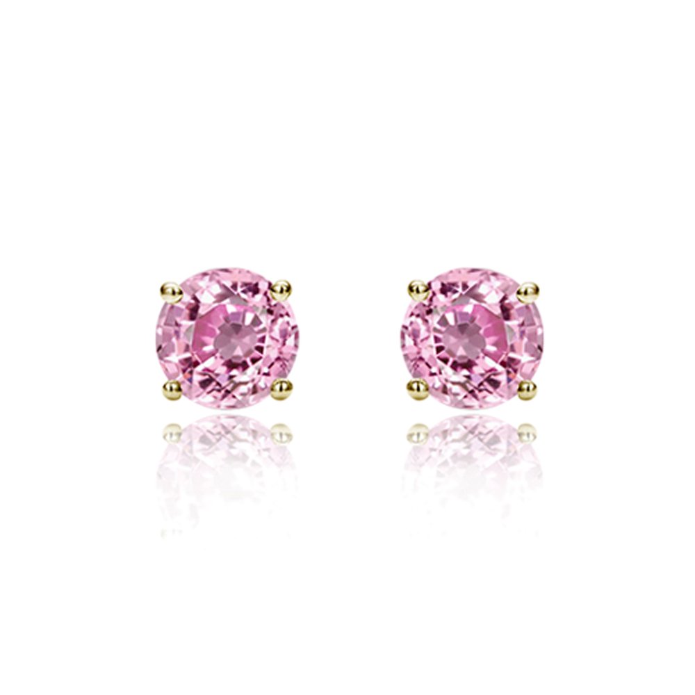 Solid 14K Gold Studs 3mm Round Cubic Zircornia Basket Setting Screwback Stud Earrings, Choice of Colors