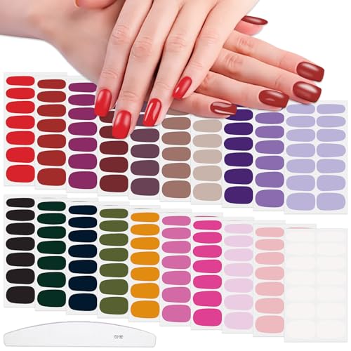 WOKOTO 20 Sheets Solid Nail Polish Strips For Women Girls Mix-Color Nail Polish Stickers With Nail...