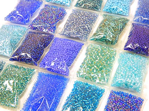 Perlin Roccailles Rocailles Perlen Blau Aqua Sapphire Set 2mm 3mm 4mm 6mm Rund und Stift Glasperlen 20 Pack 400g für Kette Bastelset Seed Beads AM21