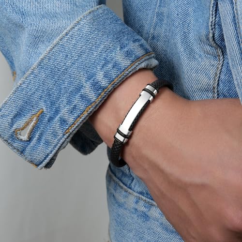 Pulsera trenzada de cuero para hombre 8 pulgadas miniatura 4