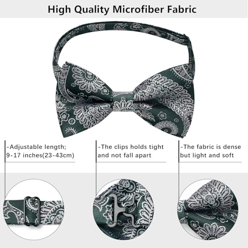 Image of HISDERN Bow Ties for Men Pre-Tied Bow Tie Floral Paisley Handkerchief Classic Formal Bowtie and Pocket Square Cufflinks Set