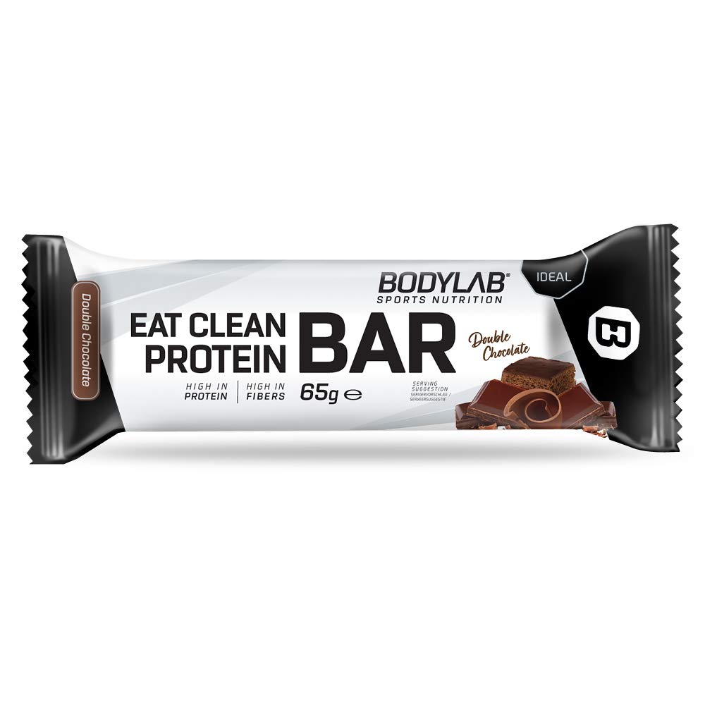 Bodylab24 Eat Clean Protein Bar 12 x 65g / Protein-Riegel mit wertvollen Ballaststoffen / 20g Eiweiß pro Riegel / Leckerer Eiweißriegel für Fitness, Sport und unterwegs / Double Choco