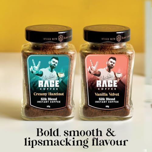 Image of Rage Coffee Silk Blend Instant Coffee | Creamy Hazelnut & Vanilla Velvet Silk Blend Flavoured Coffee 60 GMs Each | Premium, Bold & Smooth | Pack of 4