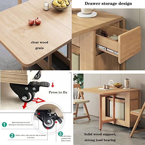 Dining Table Set, Wooden Folding Kitchen Table, Drop Leaf Table with 4 Chairs, Space Saving Extendable Dining Table, for Living Room Dining Room Retractable, 1.4M, Wood Colo 6 Dining Table Set, Wooden Folding Kitchen Table, Drop Leaf Table with 4 Chairs, Space Saving Extendable Dining Table, for Living Room Dining Room Retractable, 1.4M, Wood Colo - Image 6