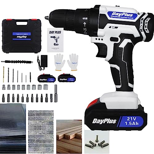 21V Akkuschrauber Set, Akku Bohrschrauber mit 2x Akkus, 45Nm Akku Bohrmaschine, 25+1 Drehmomentstufen, 2-Gang, 10mm Bohrfutte, mit 26tlg Zubehör für Bohrwände, Holz, Metall, Hauswartung & DIY, Weiß