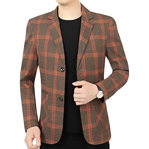 Men's Plaid Blazer Casual Sports Coat Slim Fit Plaid Blazer Two Button Blazer