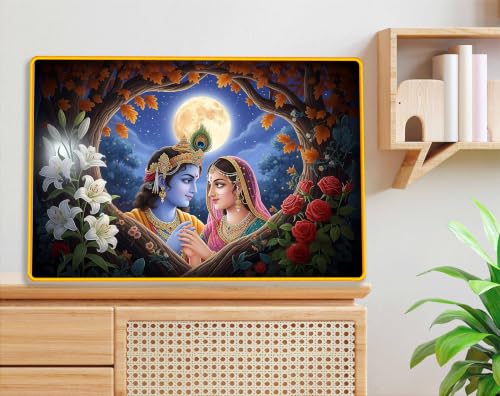 Image of Indianara Radha Krishna Painting With Golden Frame, 18 x 12 Inches (Style 6)