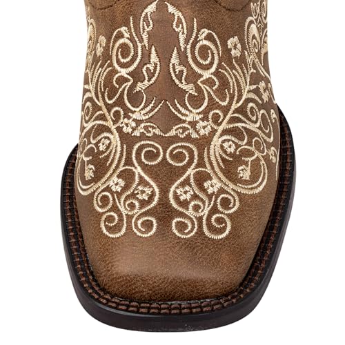 Image of SheSole Women Cowboy Boots Sparkle Western Cowgirl Boots for Ladies Rhinestone Wide Square Toe Mid Calf Floral Shoes