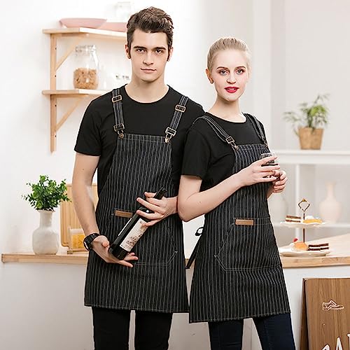 JOYAIYI Denim Apron Chef Apron Kitchen Apron Cross-Back Bib Apron,for Men and Women,with 2 Pockets,Adjustable (black)