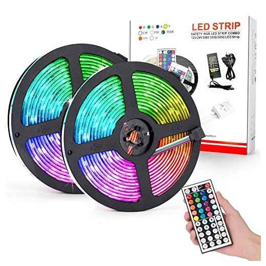 10M LED Strip 5050 RGB SMD 300 LEDs IP65 Vattentät, Flerfärgat LED Strip Light med 44 Tangenter Infraröd Fjärrkontroll, Flexibel LED Strip för Dekorering Av Sovrums TV-trappor Vardagsrum Jul [Energiklass A +++]