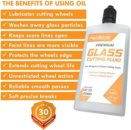 HemBorta® Glass Cutting Oil 120ml 4 Fl Oz - Professional Glass Cutter Oil for Glass Cutters & Bottle Cutter Lubricant, Use Glass Cutting Fluid on Glass Panes, Mirrors, Glass Tiles & Stained Glasses