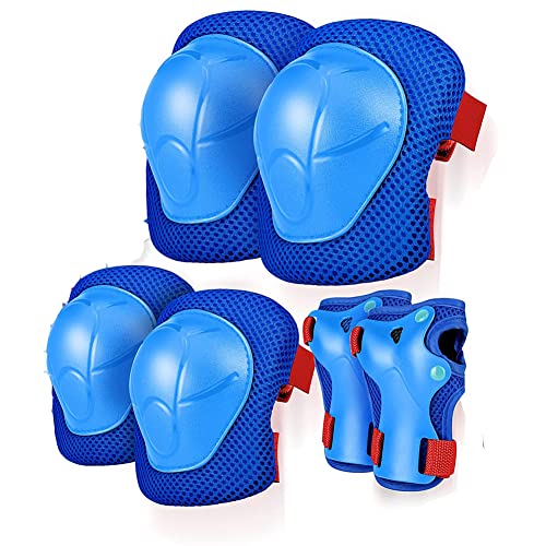 Genouillères pour enfants - Ensemble de protections pour skate - Coudières - Inliner - Pour skateboard - Protège-poignet - Pour enfants et adolescents - Bleu
