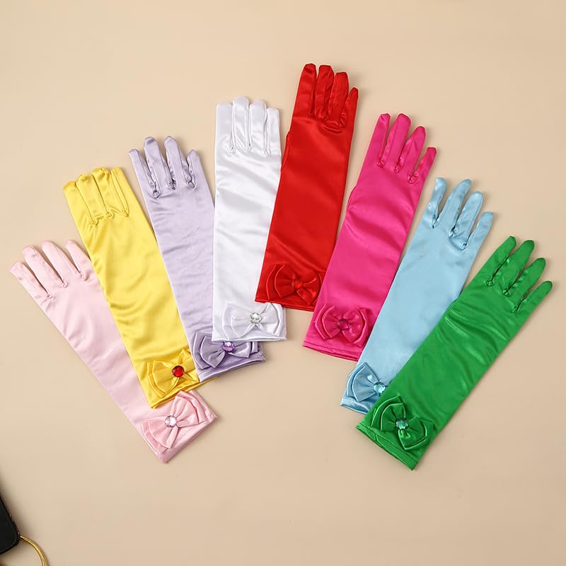 Girls Princess Gloves,Girl White Long Satin Princess Dress Up Diamonds Bows Gloves for Birthday,Wedding, Costume Party,Green2