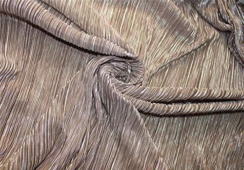 Tissu Lurex plissé extensible marron clair argenté pour robe soirée