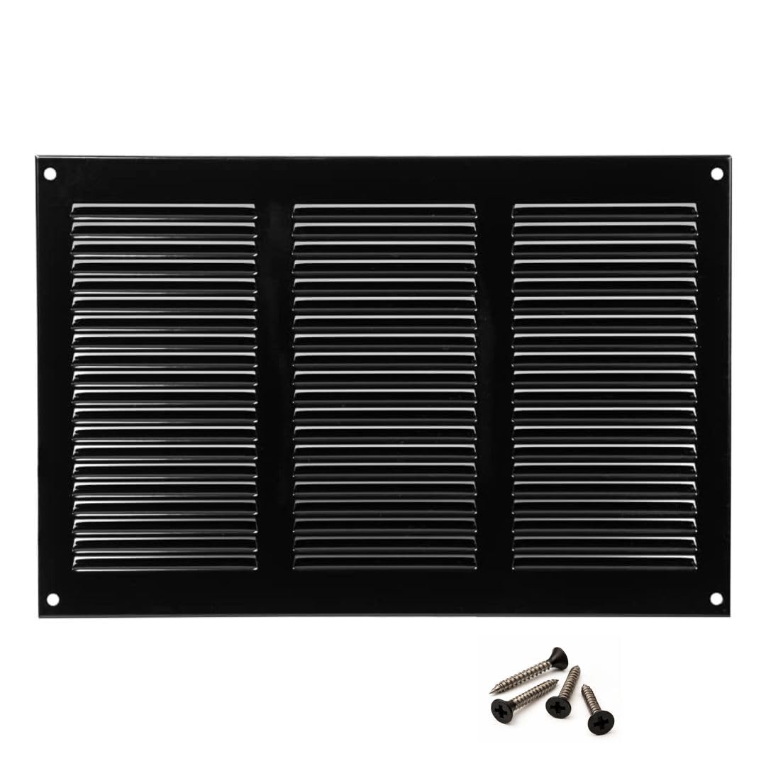 About Vent Black 300X200mm / 12X8 Inch Metal Ventilation Grille With Flyscreen - Air Vent Cover