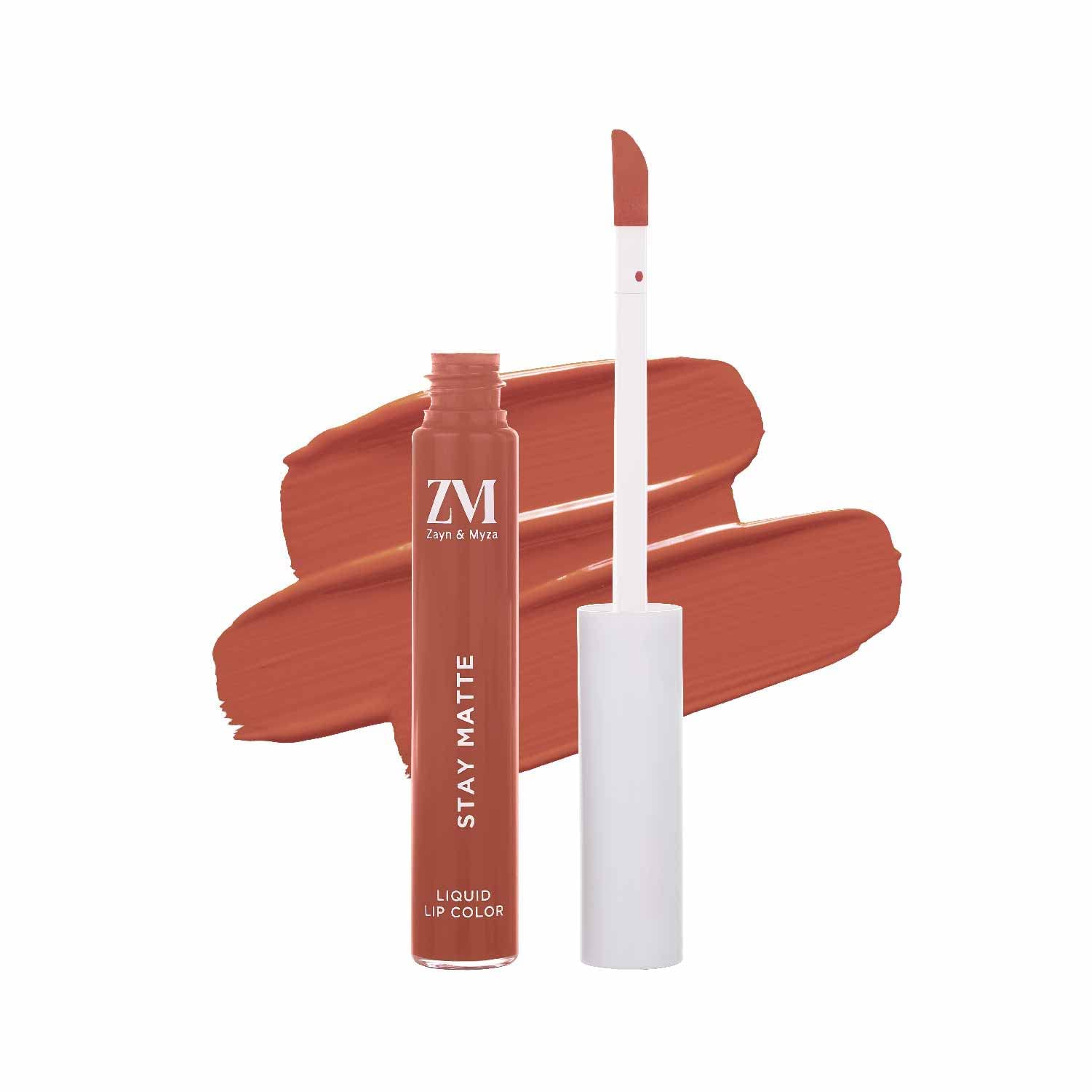 ZM Stay Matte Transfer-proof Lip Color | Matte Texture | Liquid Lipstick | Waterproof and Smudgeproof | Cruelty-free, 6 ML (Nude Sunset)