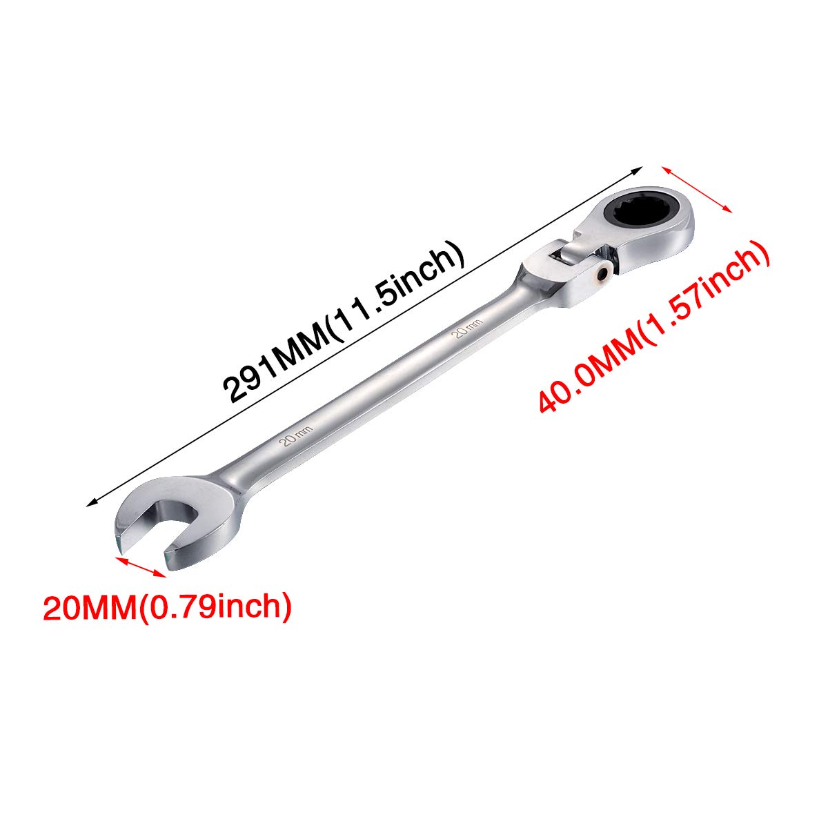KATUR Llave de Carraca Combinada 20mm, Llave de Carraca con Cabeza Flexible, Diseño Industrial de Doble Uso, Herramienta Profesional Métrica de Acero Cromo Vanadio