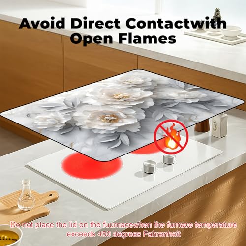 Image of Stove Top Cover for Glass Electric Stove (Peony, 30 inch x 21 inch) | Heat Resistant Cooktop Protector Mat with Non-Slip Rubber Backing, Scratch Protection and Counter Space Mat