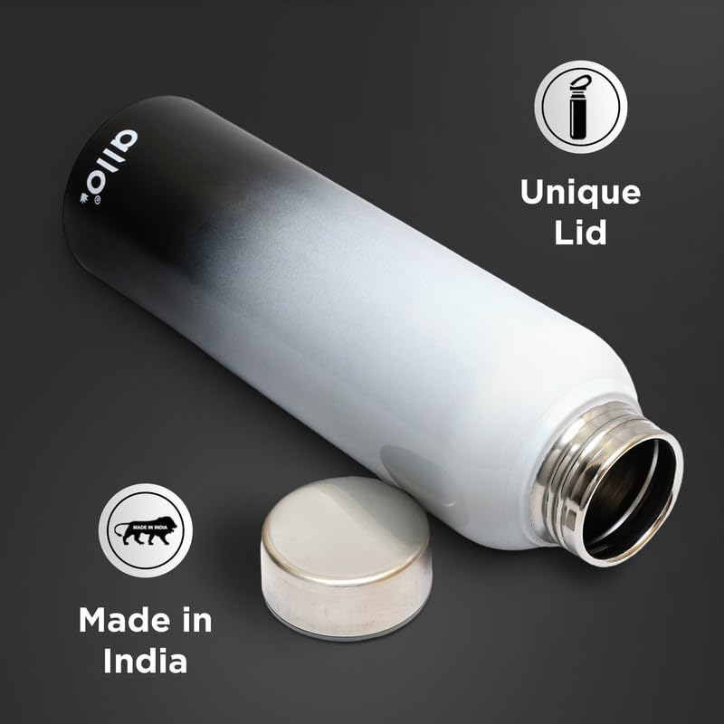 Image of Allo Stainless Steel Water Bottle For Adults, Kids 1 Litre Water Bottles For School, Office, Sports, Gym 1L Water Bottle For Men And Women, Pack Of 2| Leak Proof, Bpa Free, Dark Grey & White Black