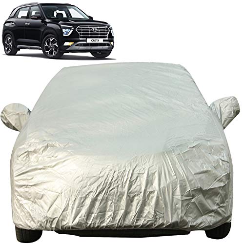 Image of Autofact Waterproof Premium Silver Matty Triple Stitched Car Body Cover with Mirror Pocket for Hyundai Creta 2020 Item Name (aka Title)