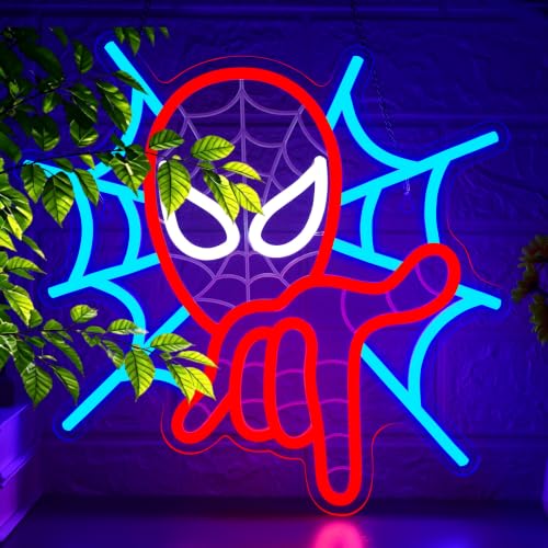 Image of Spider Neon Sign for Wall Decor Anime Neon Light for Man Cave USB Powered LED Spider Sign for Game Room Teens Bedroom Party Decor Birthday Gifts for Men Fans Comic Lovers Size 14.1 x 11.3 in(XD213)